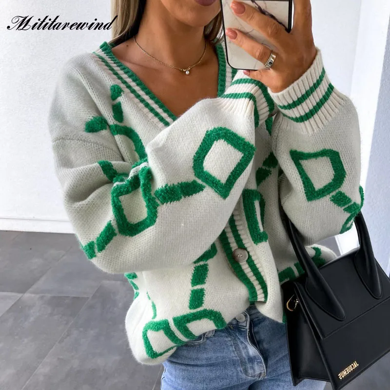 

Женский трикотажный свитер с принтом, свободный Трикотажный Свитер оверсайз в Корейском стиле, Осень-зима