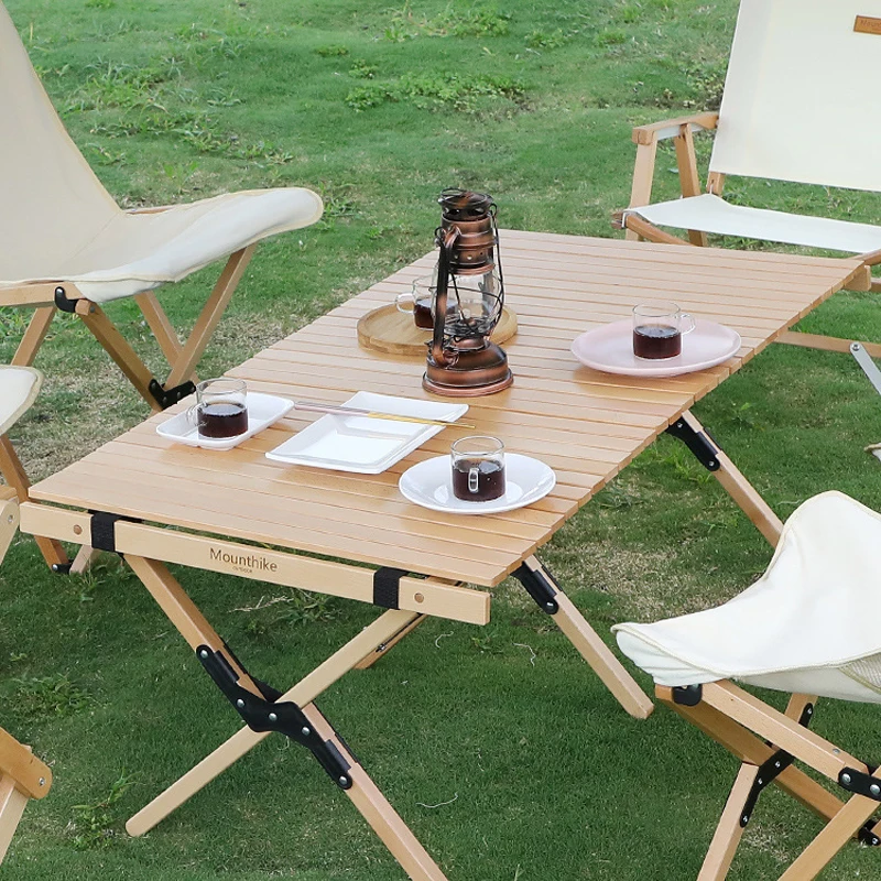 Outdoor Folding Table Beech Camping Wooden Table Family BBQ Picnic Desk Garden Party Table Travel Hiking