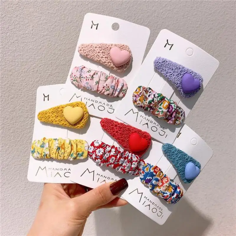 

Cartoon Heart Hair Clips Pleated Floral Print Hair Pins For Girls Baby Hair Accessories Children Hair Wear Hairpin Headdress