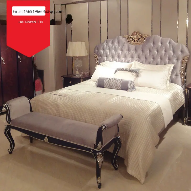 

Двуспальная кровать из цельной древесины в европейском стиле, неоклассическая тканевая кровать принцессы, вилла, роскошная Свадебная кровать, мебель