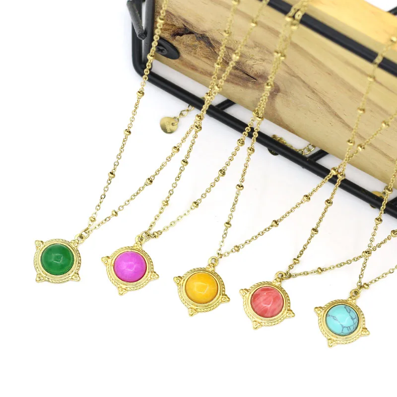 

French Sweet Romance Stainless Steel 14k Gold Female Choker Hemispherical Bright Stone Pendant Necklace For Women Trend Jewelry