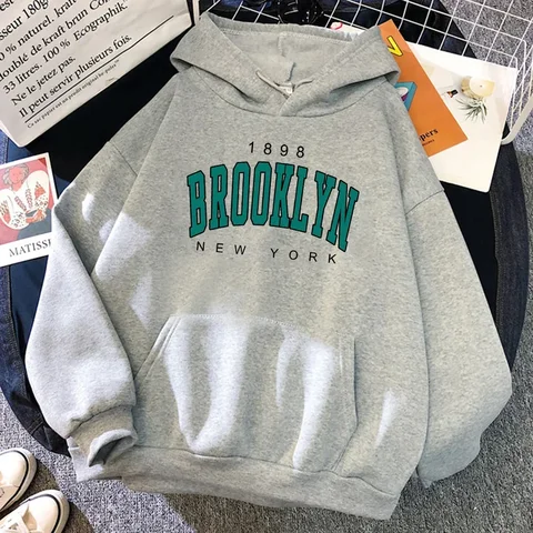 Fashion Women Hoodies 1898 Brooklyn New York Printed Hoodie Pullover Long Sleeve Clothing Street Loose Women's Sweatshirts Tops