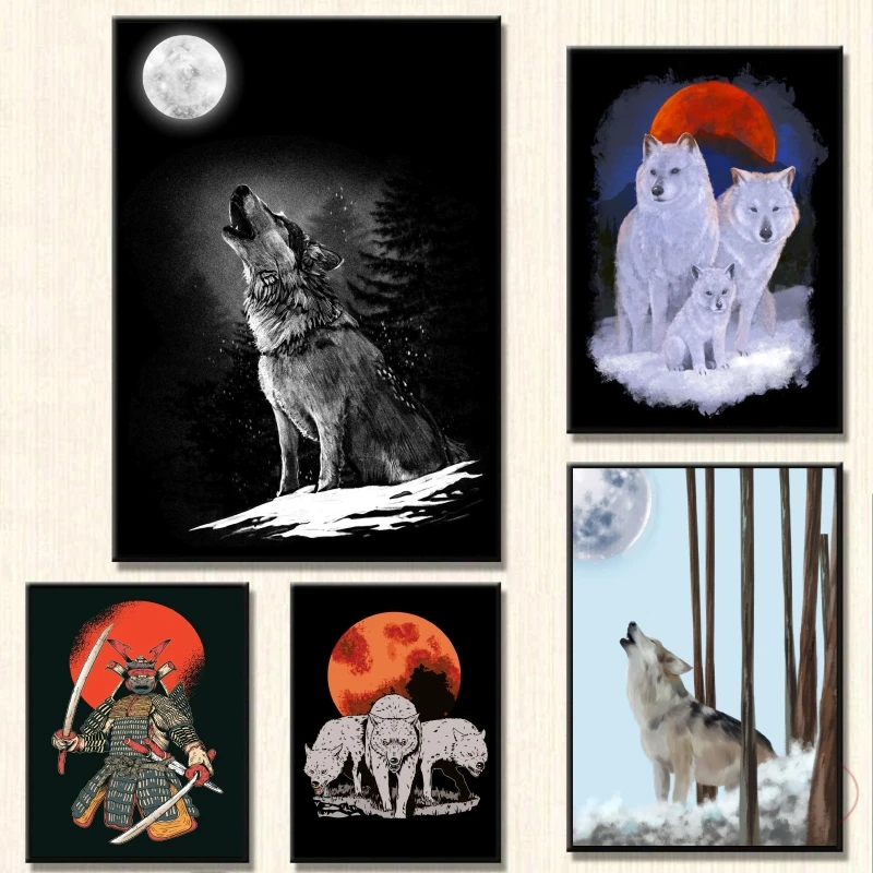 

Canvas Artwork Painting The Wolves Wolf by Moon Modern Home Picture Print Wall Decorative Classic Hanging Cuadros Best Gift