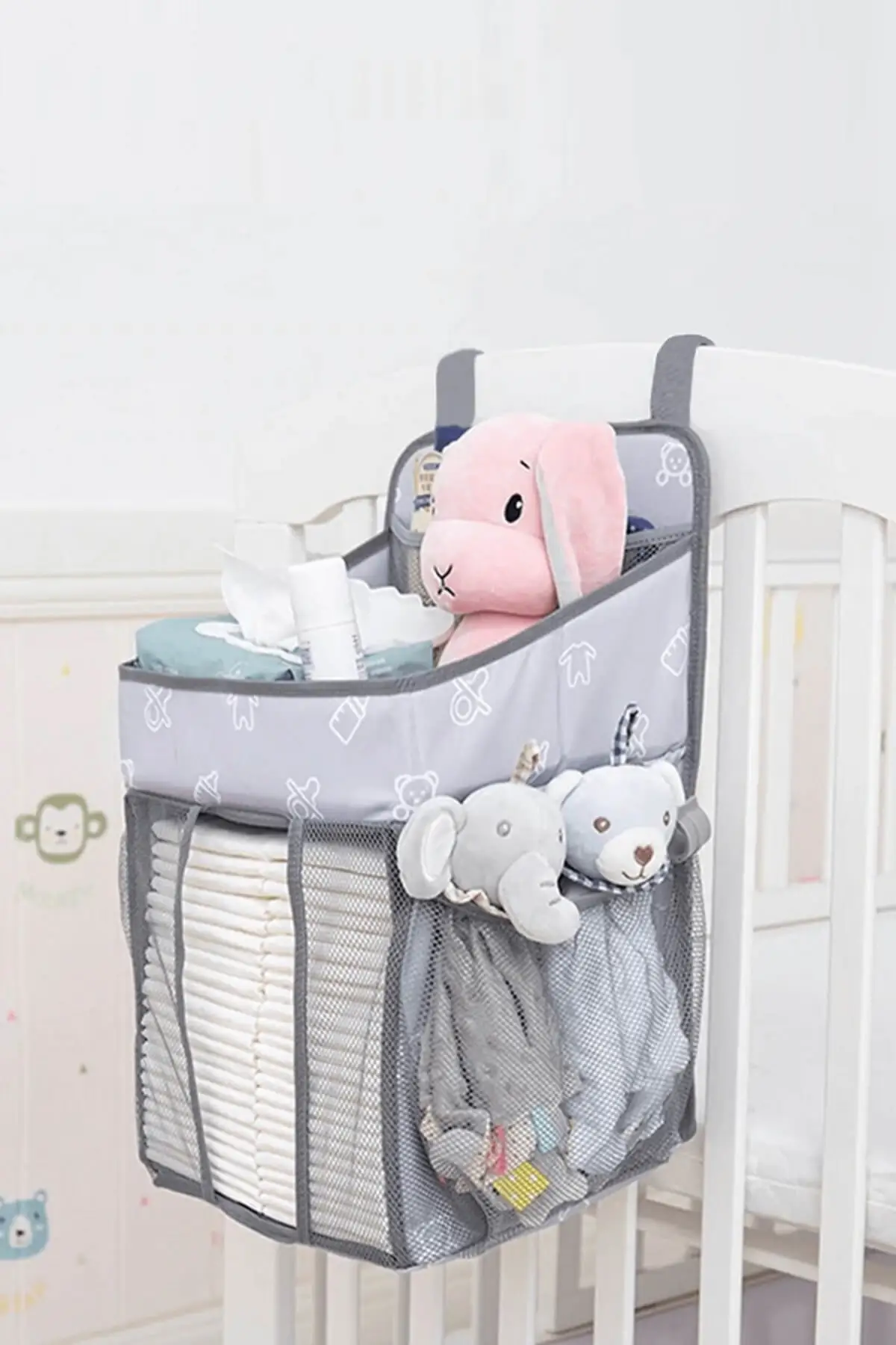 Crib Side Organizer Baby Toy Basket Baby Dirty Bag Baby Clothes Bag Car Travel Bag Side Bag Diaper
