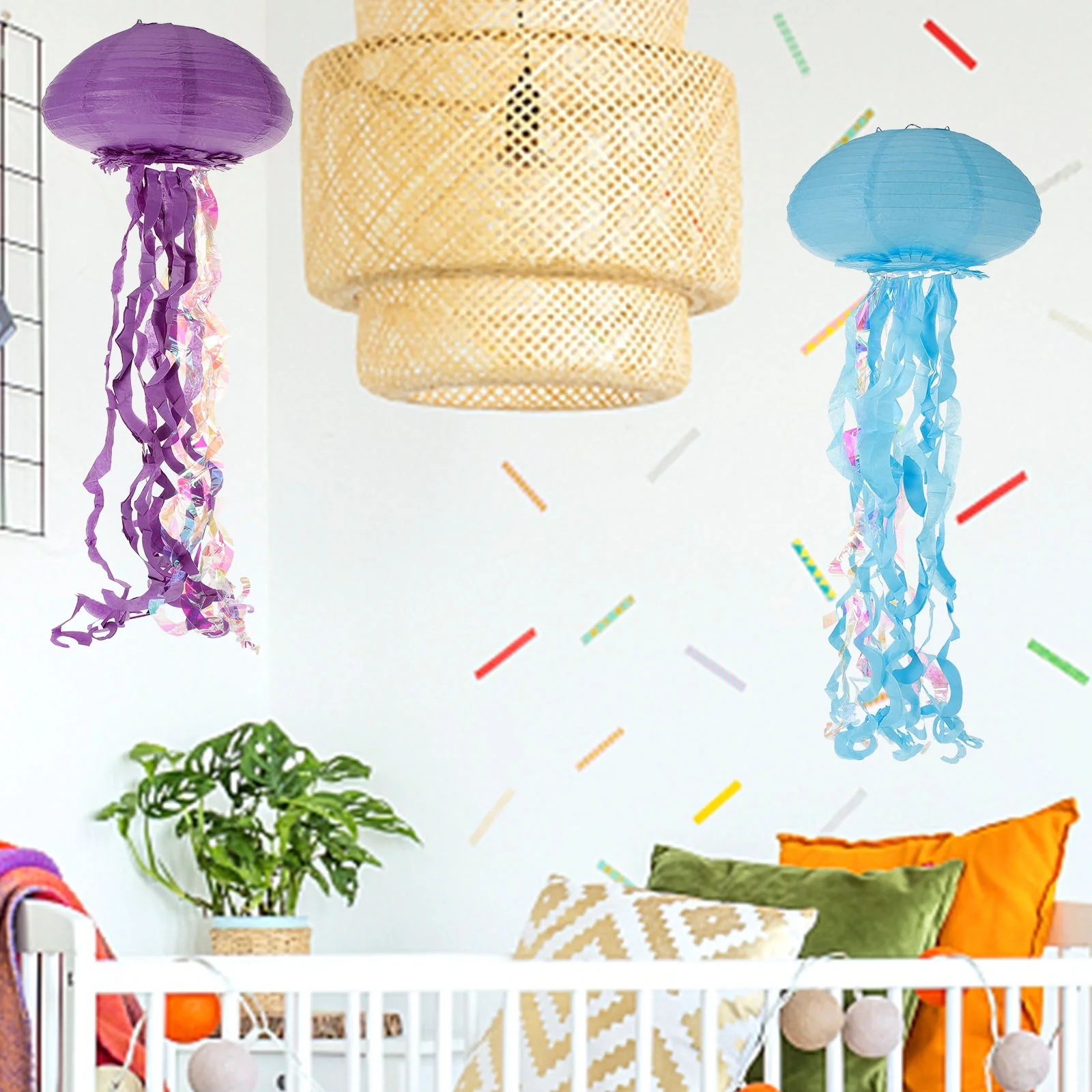 

2pcs Jellyfish Lantern Hanging Decoration Paper Jellyfish Lanterns Sea Party Decorations
