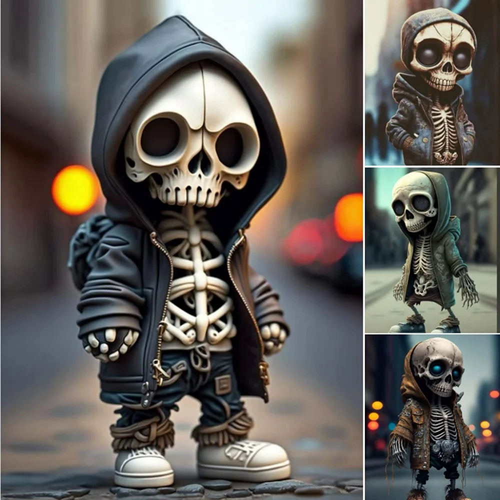 

Halloween Skeleton Figurine Resin Cool Skeleton Figures Skull Horrible Ornaments Car Instrument Panel Desk Decorative Skulls
