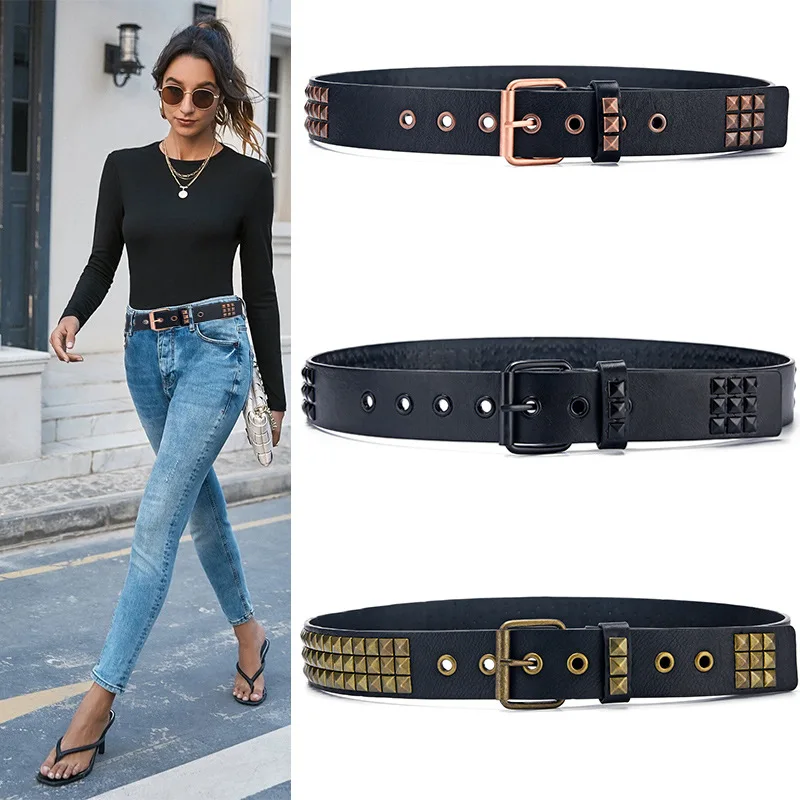 

Fashion Men and Women Belts High Quality Luxruy Hip-Hop Punk Rock Vintage Casual Studded Pyramid Rivet Beltss Pin Buckle PK015-A