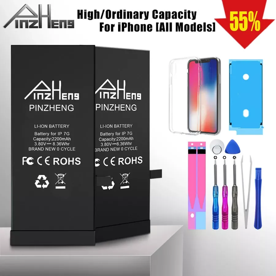 

PINZHENG High Capacity Phone Battery For iPhone 6S 6 7 8 Plus X Replacement Bateria For iPhone 5S SE XR XS 11 12 Pro Max 12Mini