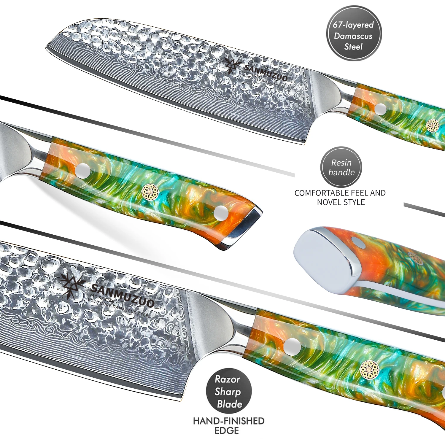 SANMUZUO 7-дюймовый нож сантоку-японский шеф-нож-ручка из дамасской стали и