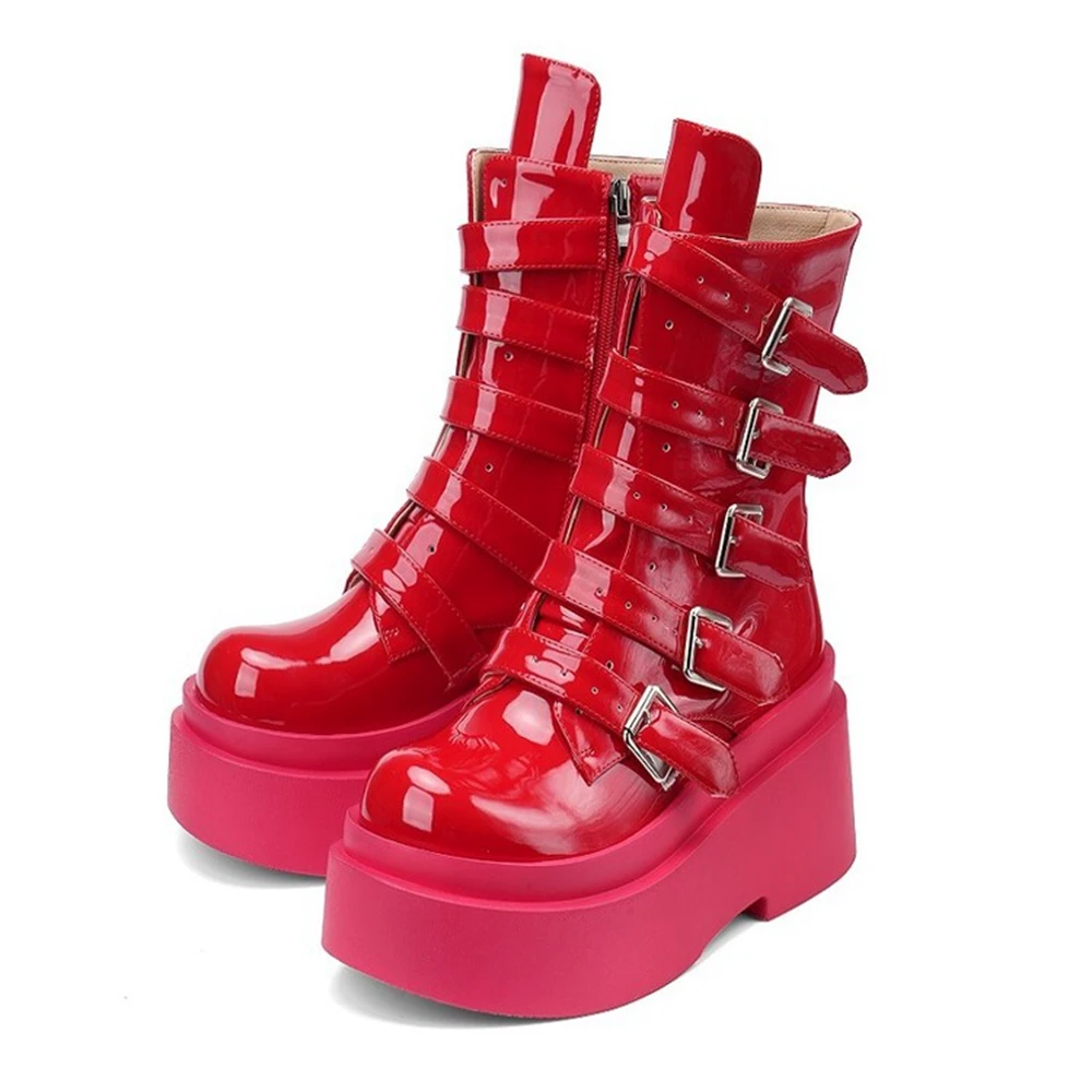 Женские ботильоны на толстой подошве черные готические ботинки платформе с