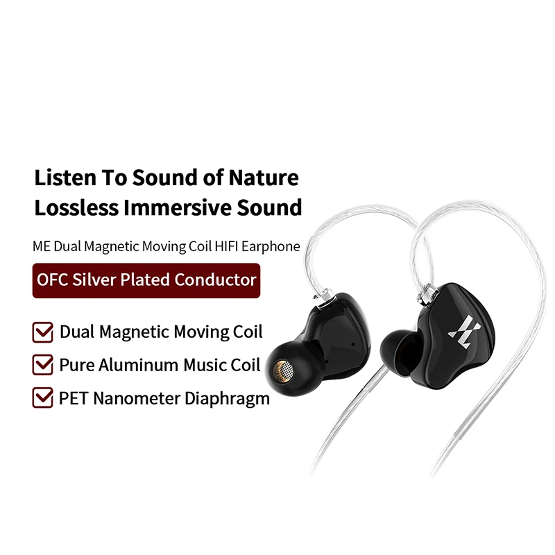 

JCALLY ME Dual Magnetic Dynamic Earphone Hifi Wired In-ear Headphones With Mic OFC Cable High Sound Quality