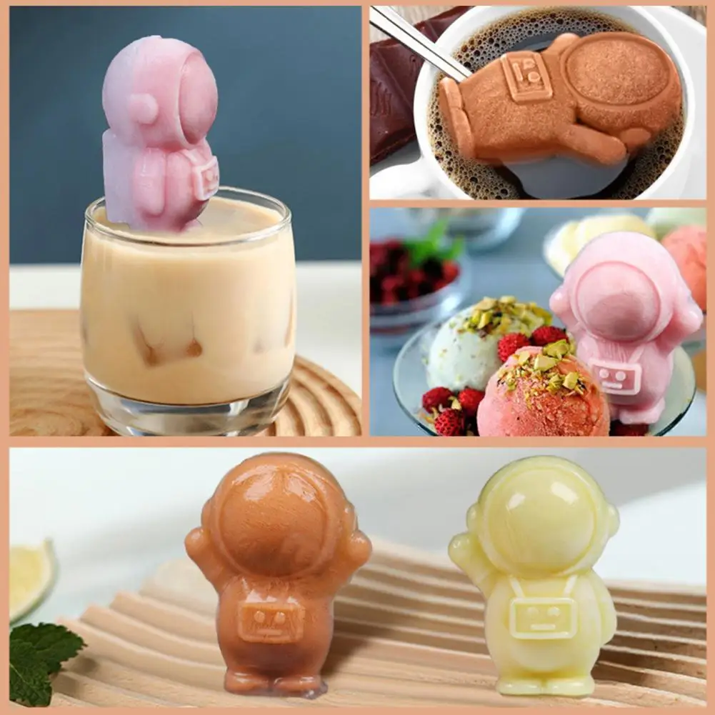 

Useful Ice Cube Tray with Funnel Grooved Holes Astronaut Shape Ice Cube Mold Lightweight Ice Mold Home Supply