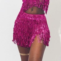 summer women sexy belly skirt sequined fringe miniskirt with adjustable waist straps mini skirt dance performance rave party