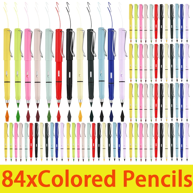 

84Pcs Colored Unlimited Pencil Everlasting Pencils Colorful Inkless Pencils Art Sketch Painting School Supplies Stationery