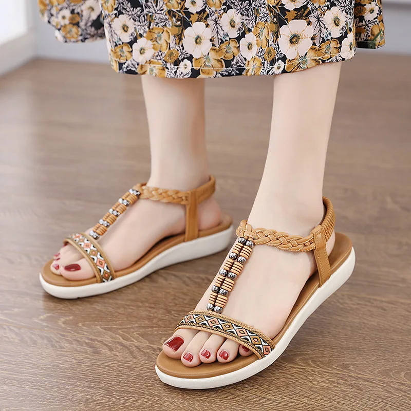 

Fashion Shoes 2022 Bohemian Womens Sandals Beach Shoes Soft Wedges Elastic Band Retro Sandals SIKETU Brand Sandalia Feminina
