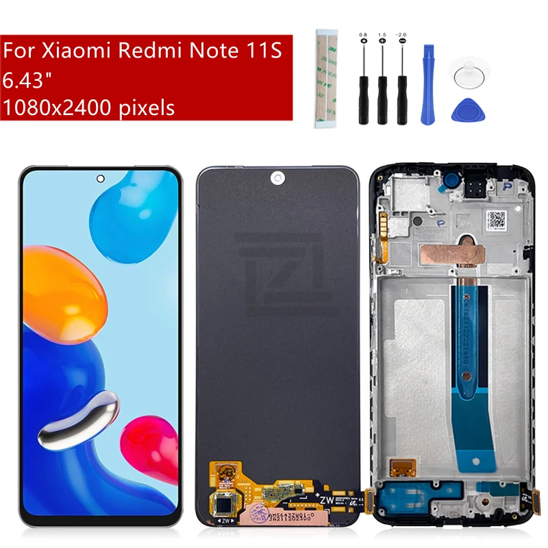 

Amoled For Xiaomi Redmi Note 11S Lcd Display Touch Screen Digitizer Assembly 2201117SG With Frame Screen Replacement Repair Part