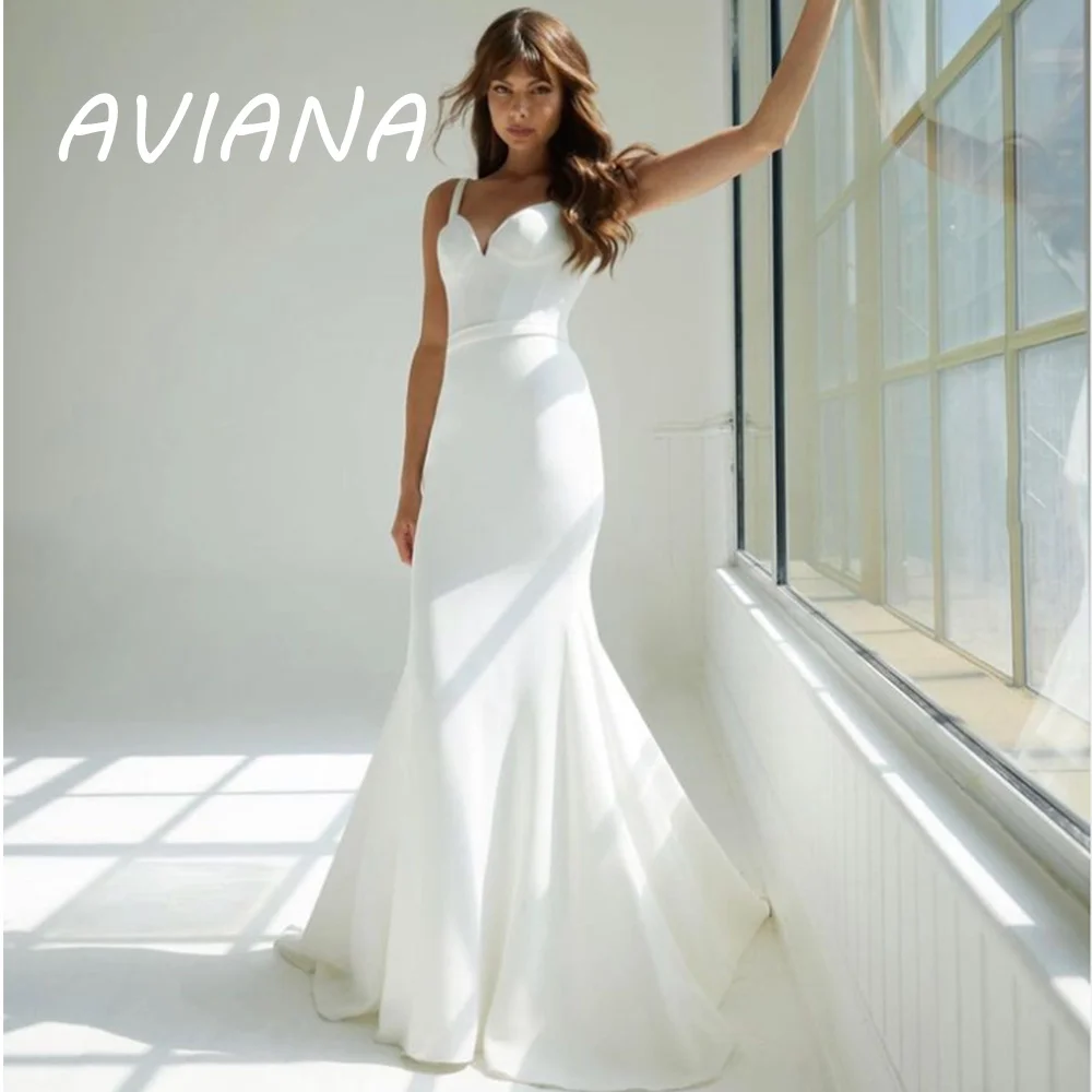 Aviana V-Neck Spaghetti Straps Wedding Dress 2023 Backless Mermaid Detachable Lace Skirt Simple Bridal Gown Vestido De Noiva