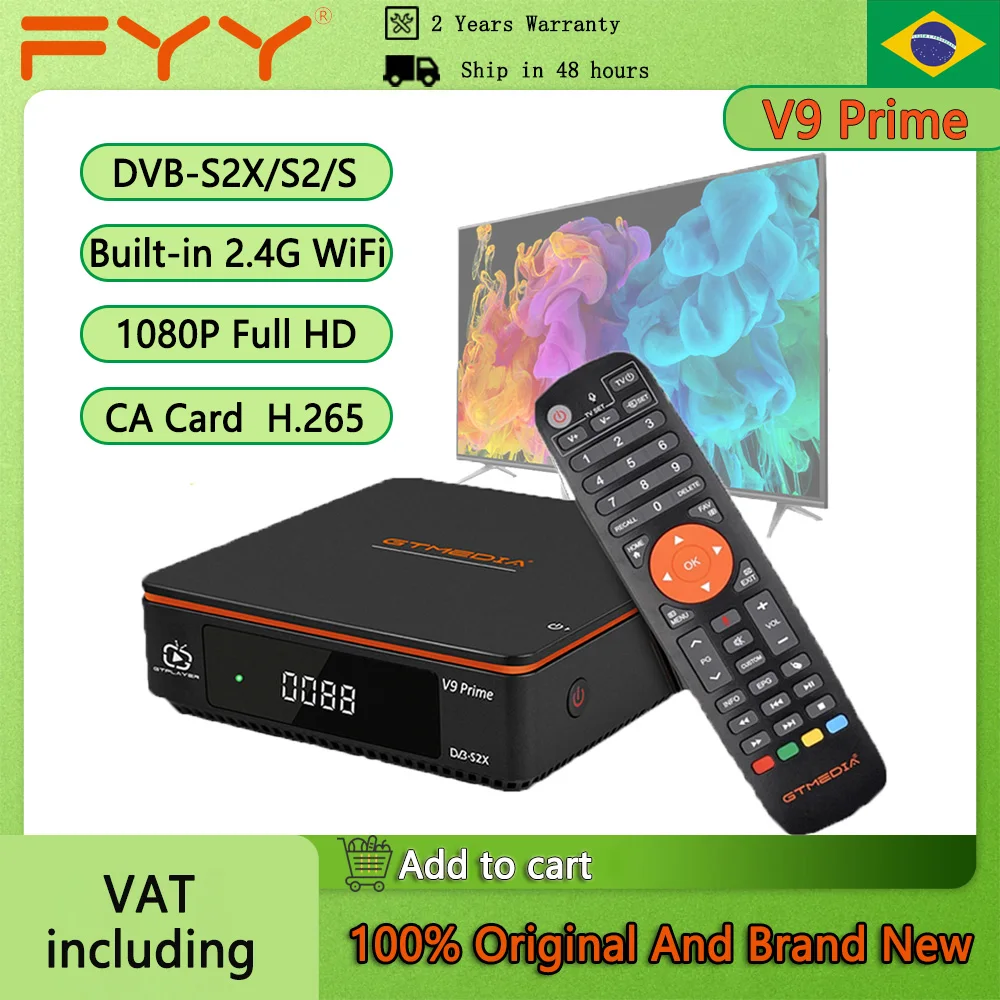 

GTmedia V9 Prime Satellite TV Receiver 1080P HD DVB-S/S2/S2X Decoder H.265 Bulit-in 2.4G WiFi CA Card slot Set Top Box