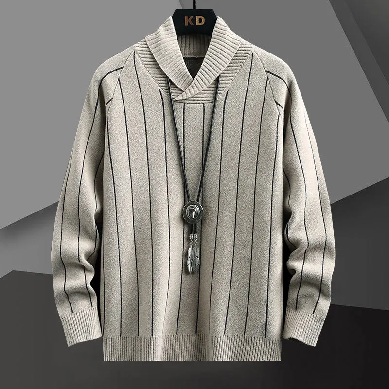 

Полосатый контрастный пуловер в стиле пэчворк с принтом свитер Мужская трикотажная одежда корейский свитер дизайнерский осенний вязаный пуловер с лацканами свитер