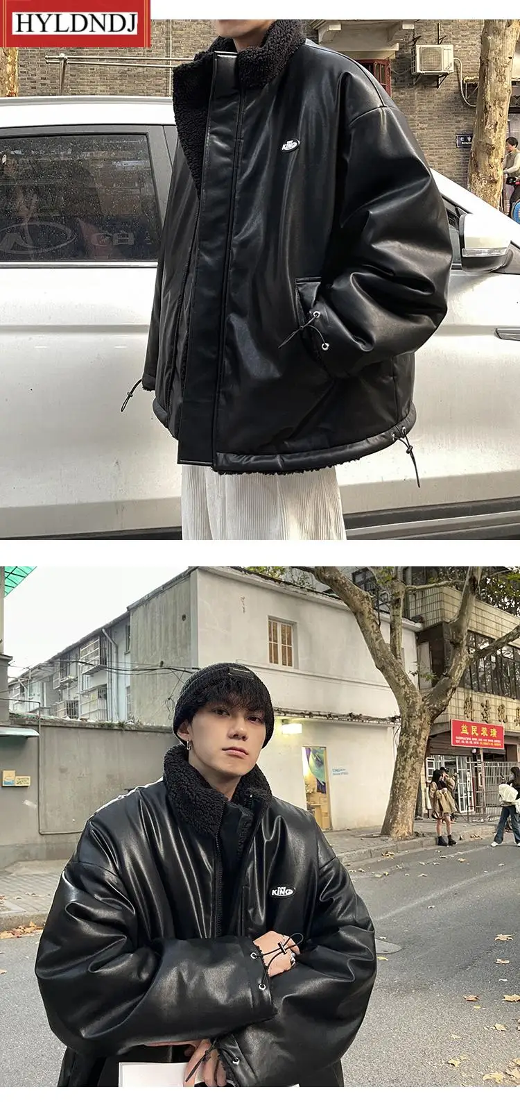 Men's New Pu Leather Cotton Padded Clothes Ruffian Handsome Lamb Cashmere Double-Sided Cotton Padded Clothes Ins Chao Brand