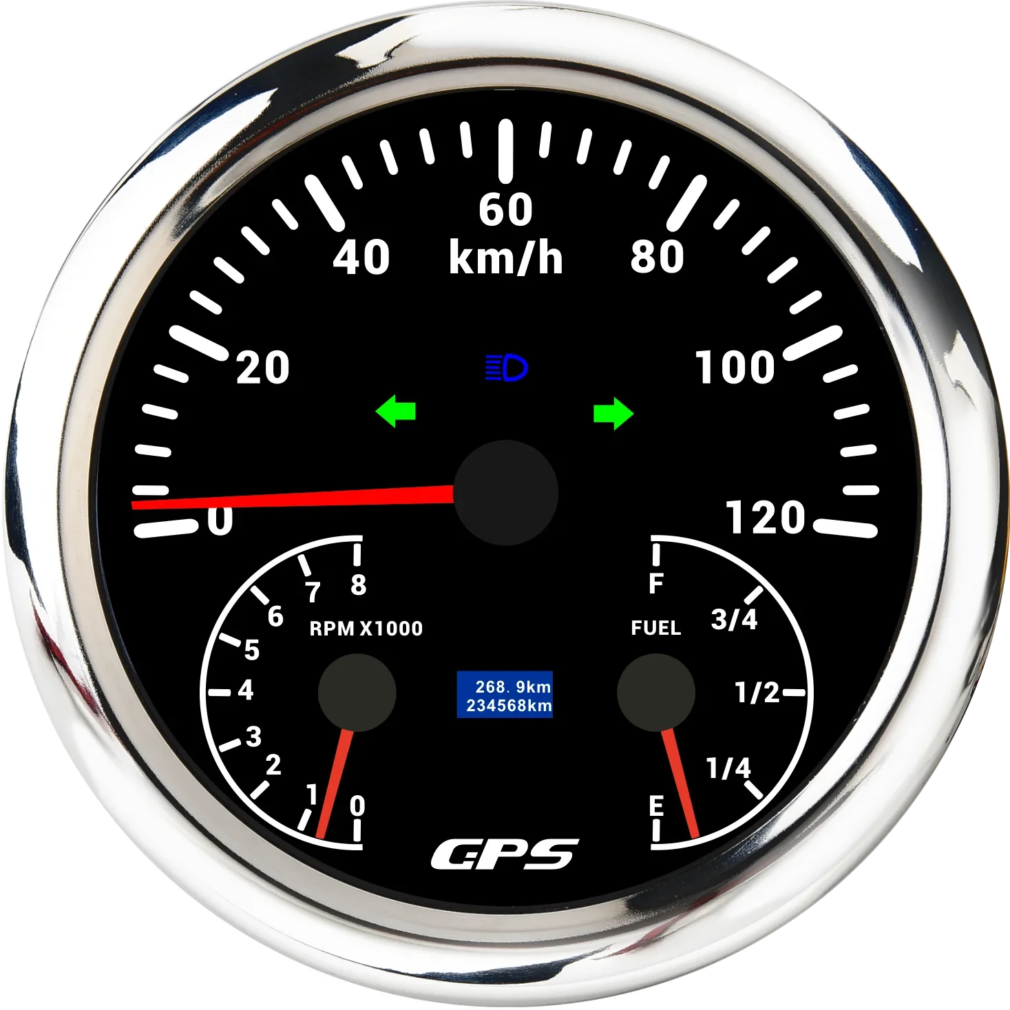 Фото 3 в 1 Многофункциональный новый 110 мм 0-120 км/ч 0-200MPH GPS спидометр с тахометром 0-8000 об/мин Датчик уровня топлива Автомобиль Лодка Морская №5