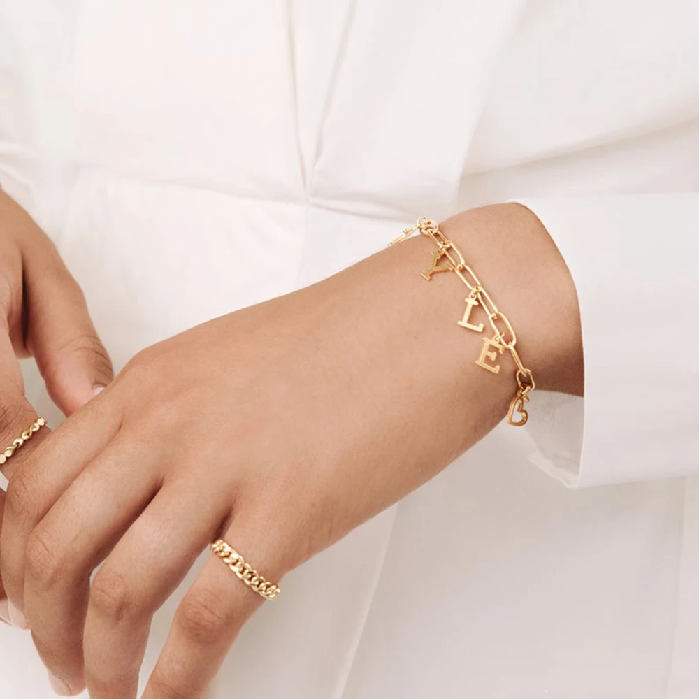 Personalized Name Letter Charms Bracelets for Women Fashion Custom Stainless Steel Jewelry Gifts Couple Bracelet Femme Pulseiras