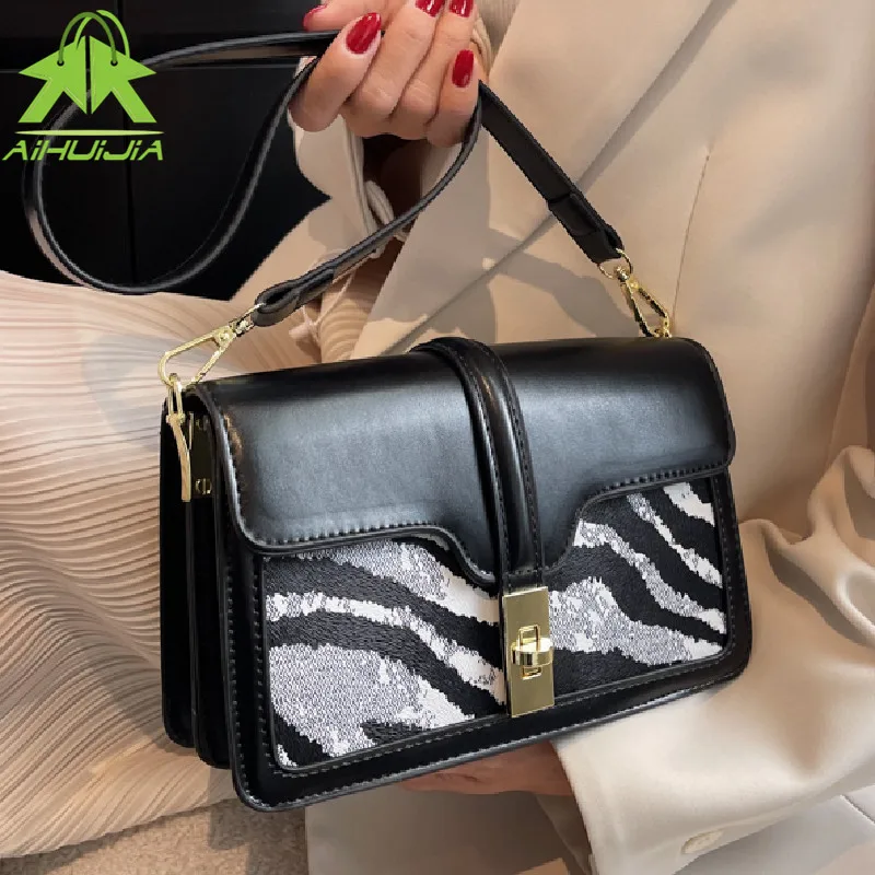 

Fashion Zebra Handbags for Women New High Quality Pu Leather Shoulder Crossbody Bag Luxury Casual Messenger Small Square Bags