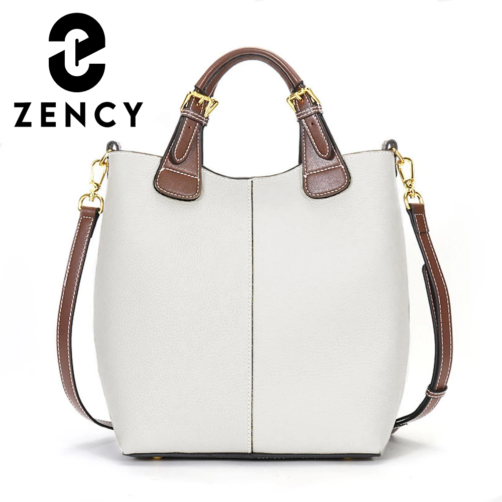 Zency New Women's Leather Bag Luxury Brand Bag Bucket Retro Tote Handbag Female Large Capacity Shouler Composite Bag Crossbody