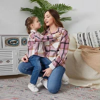 plaid mother daughter blouses family matching outfits mommy and me clothes long sleeve mom baby women girls t shirts dresses