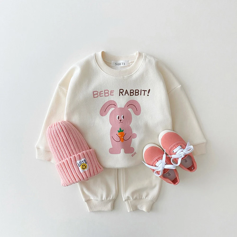 2023 Autumn New Arrival Sports Set Children Girls Comfortable Bear Solid Pullover Sweatshirts+Loose Cotton Pants Boy Casual Suit