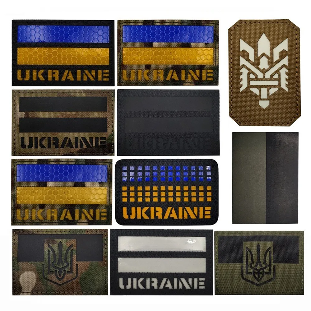 

IR Reflective Ukrainian Hook and Loop Patch Tactical Morale Badge Glow Blue Yellow Flag Backpack Sticker Patches for Clothing