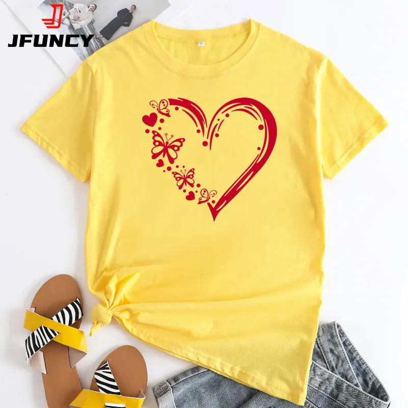 JFUNCY Fashion Women's T-shirt 2022 Summer Cotton Tshirt Female Casual Loose Tops Woman Short Sleeve Tees Graphic T Shirts