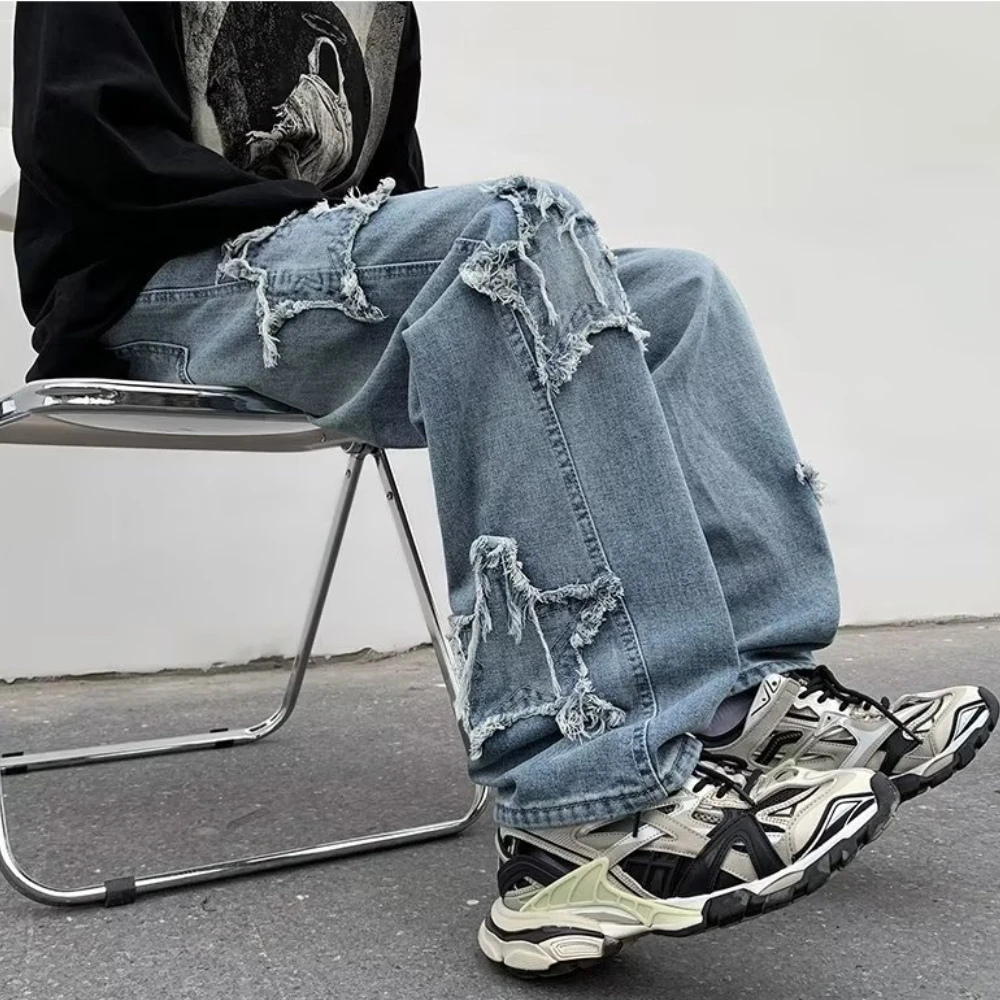 Men Jeans Wide Leg Denim Cargo jean pants Loose Straight Baggy Men's Jeans hip hop Streetwear Skateboard Neutral denim Trousers