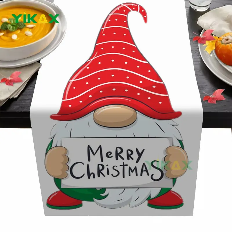 

Christmas Faceless Gnome Art Table Runner Flag Cloth Cover Elf Dwarf Tablecloth Christmas Home Party Country Wedding Decoration