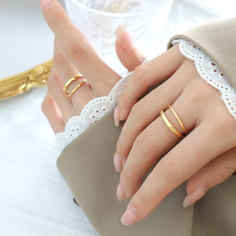 

INS Style Personalized Women's Ring Versatile and Minimalist Opening Fold Wearing Hand Jewelry Accessories Girls Gift