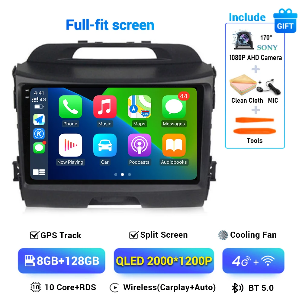 

Автомагнитола Carplay для Kia, мультимедийный видеоплеер с GPS, Android 14, Wi-Fi и 4G для Kia Sportage 3 SL 2010 2011 2012 2013 2014 2015 2016