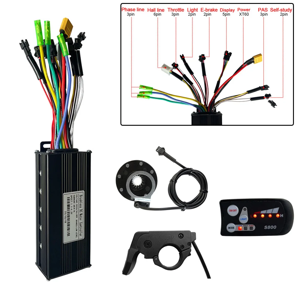 

Durable Controller Set E-Bike Modification Part S800 Display Sine Wave Controller Throttle 36/48V 30A Accessories