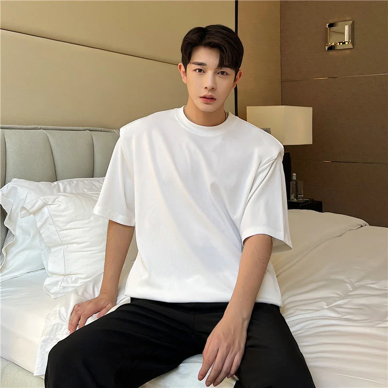 

SYUHGFA Men Clothing Short Sleeve T-shirt 2022 Summer New Base Round Collar Tee Tops For Male Streetwear Solid Color T-shirts