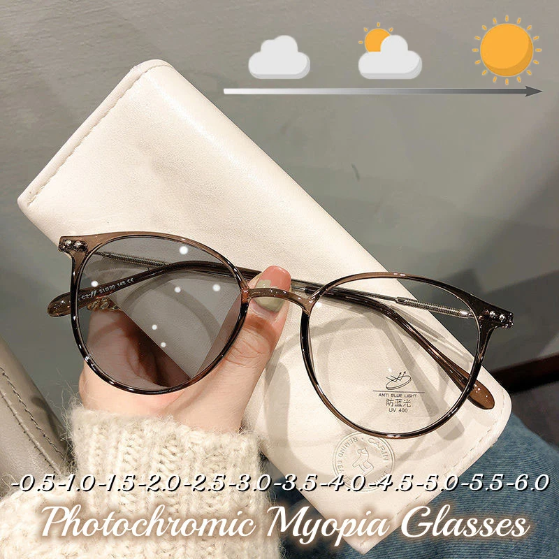 

Luxury Brand Photochromic Myopia Glasses Anti-blue Light UV400 Sunglasses Unisex Full Frame Degrees -0.5 -1.0 -1.5 -2.0 To - 6.0