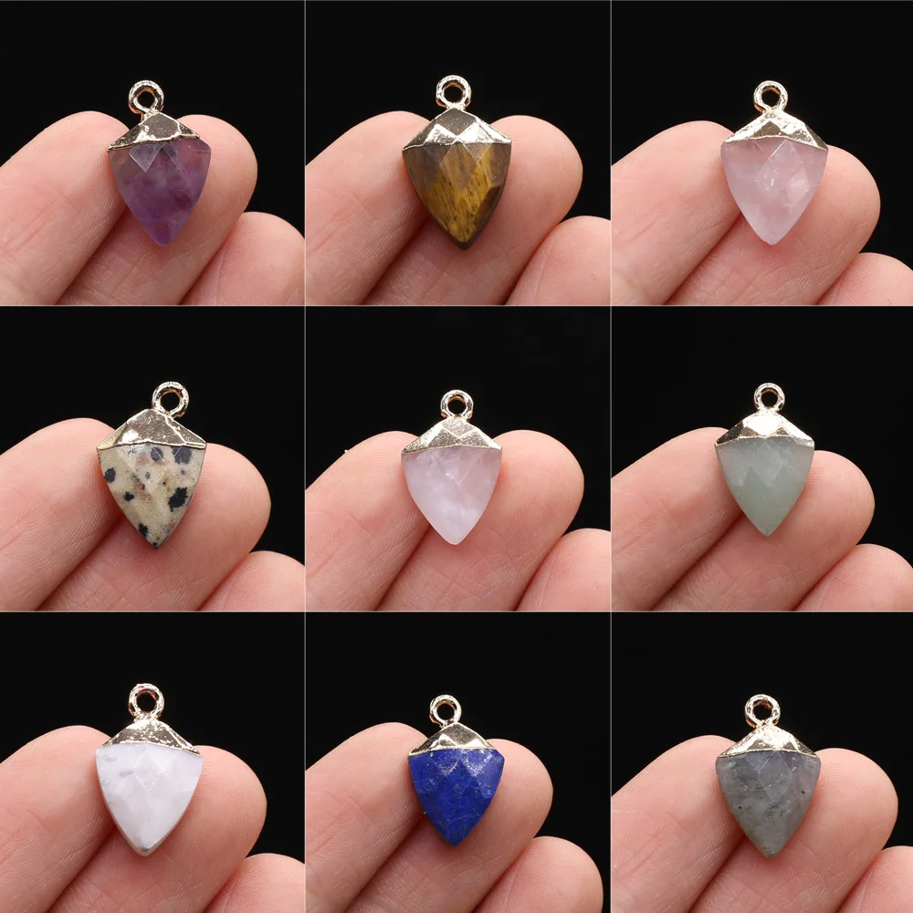 

Natural Stone Cut Triangle Pendant Amethysts Tiger Eye Rose Quartz Charms for Jewelry Making DIY Women Necklace Earrings Charms