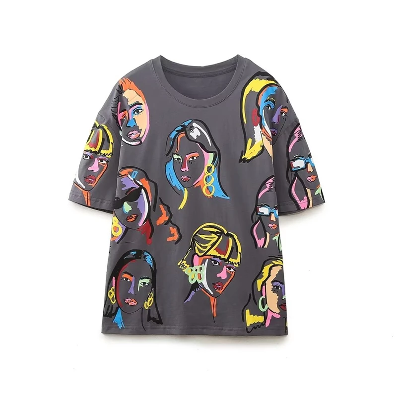 

Женская футболка с коротким рукавом, круглым вырезом и принтом