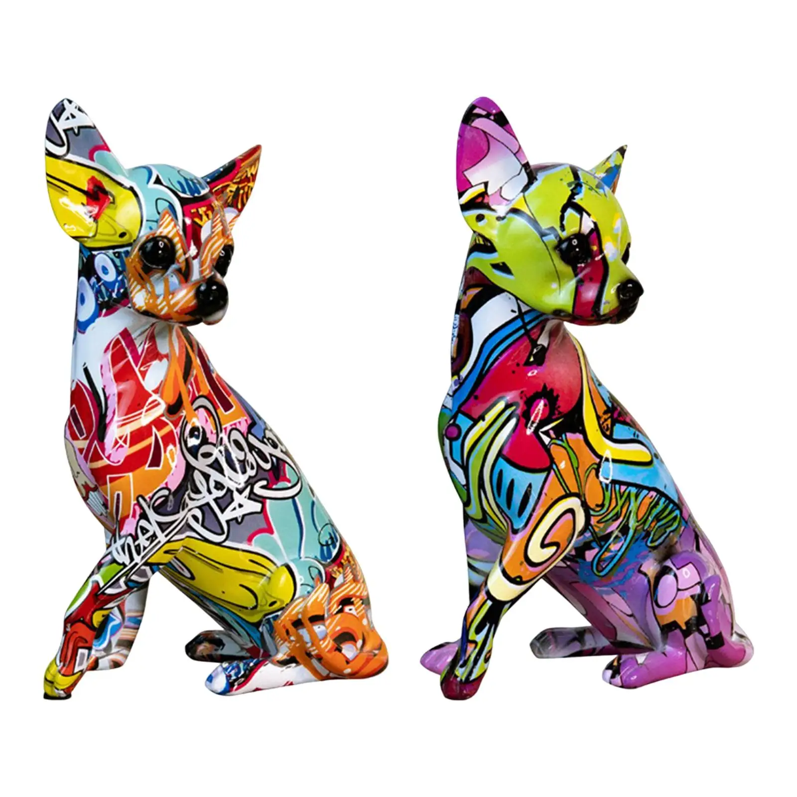 

Resin Colorful Chihuahua Statue Graffiti Ornament Desktop Modern Decoration Accessories Creative Lovely Indoor Home Decor
