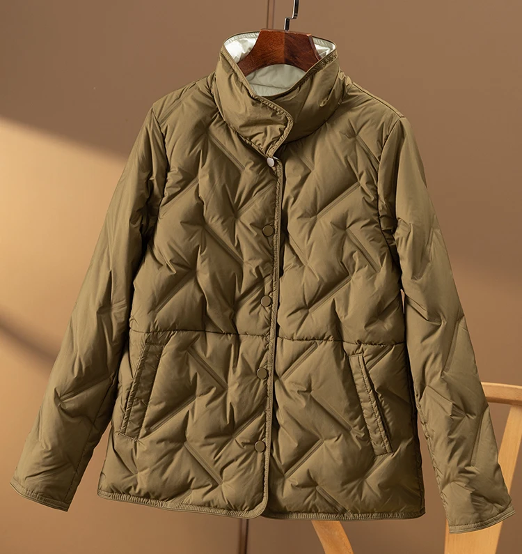 Thin 90% White Goose Down  Casual  Autumn/Winter  Winter Jacket Women Coats for Winter for Women Covered Button  Abrigos