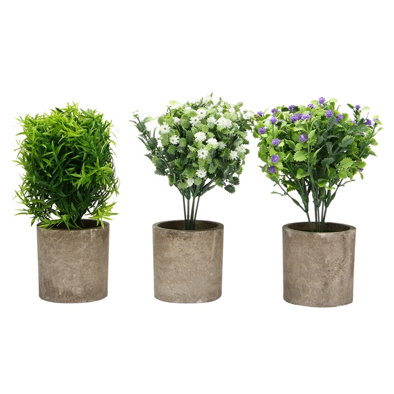 

3 Pack Small Potted Artificial Plastic Plants, Mini Fake Rosemary Plant Faux Flower Houseplants for Home Decor Indoor