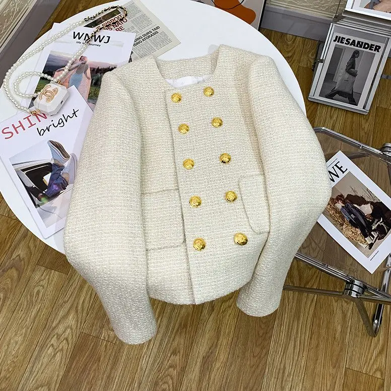 

White Fragrant Coat Women's 2023 Autumn New Advanced Design Loose Round Neck Suit