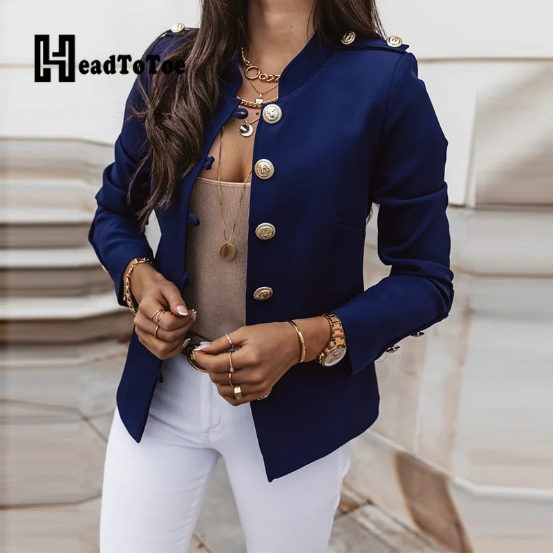 

Button Design Long Sleeve Blazer Coat Women Casual Daily Work Blazer Tops
