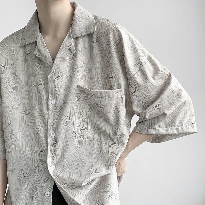 Summer Short Sleeve Shirts Men Fashion Society Mens Dress Shirts Korean Loose Pocket Print Shirts Mens Hawaiian Shirts M-2XL