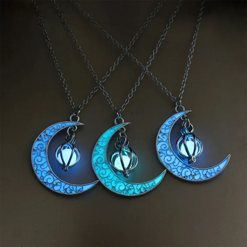 

Retro Luminous Moon Pendant Necklace For Men Women Gothic Constellation Vintage Aesthetic Glow At Night Moroccan Cuban Jewelry