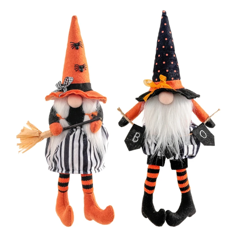 

Gnome Doll Ornament Halloween Long Legs With Broom Dwarf Doll Creative Faceless Dwarf Doll Halloween Doll