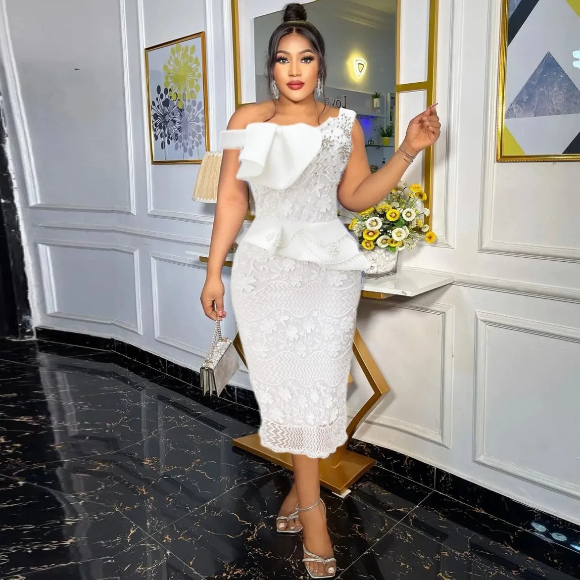 

Elegant African Party Dresses for Women Dashiki Ankara White Lace Wedding Evening Gown Sexy Bodycon Dress Africa Clothing 2023